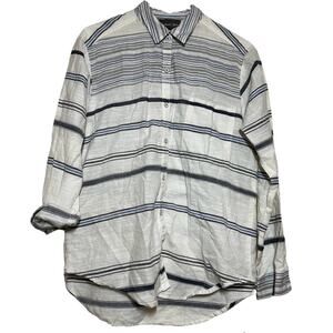 Michael Stars Button Down Shirt 100% Cotton Roll Tab Sleeve Striped White Small